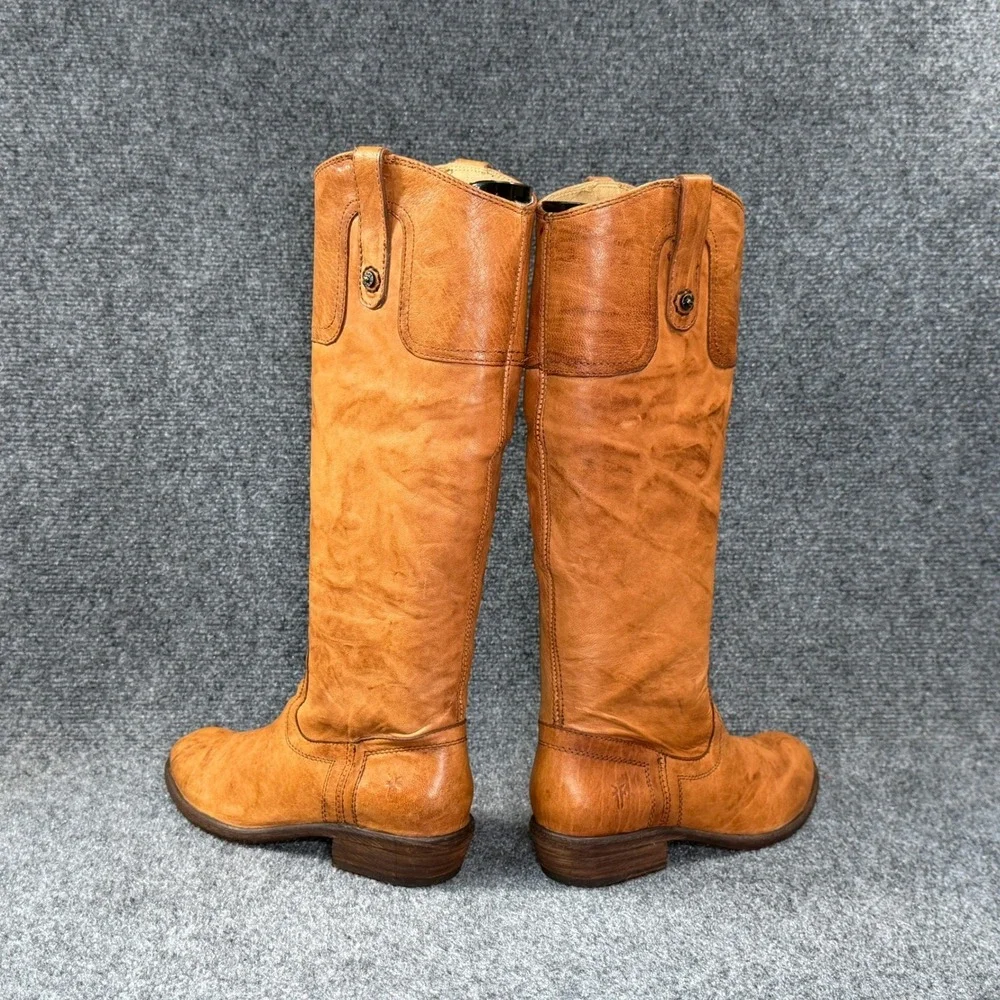 Frye Carson Tall Riding Boots Women's 6.5 Caramel Brown Leather Pull On Rustic